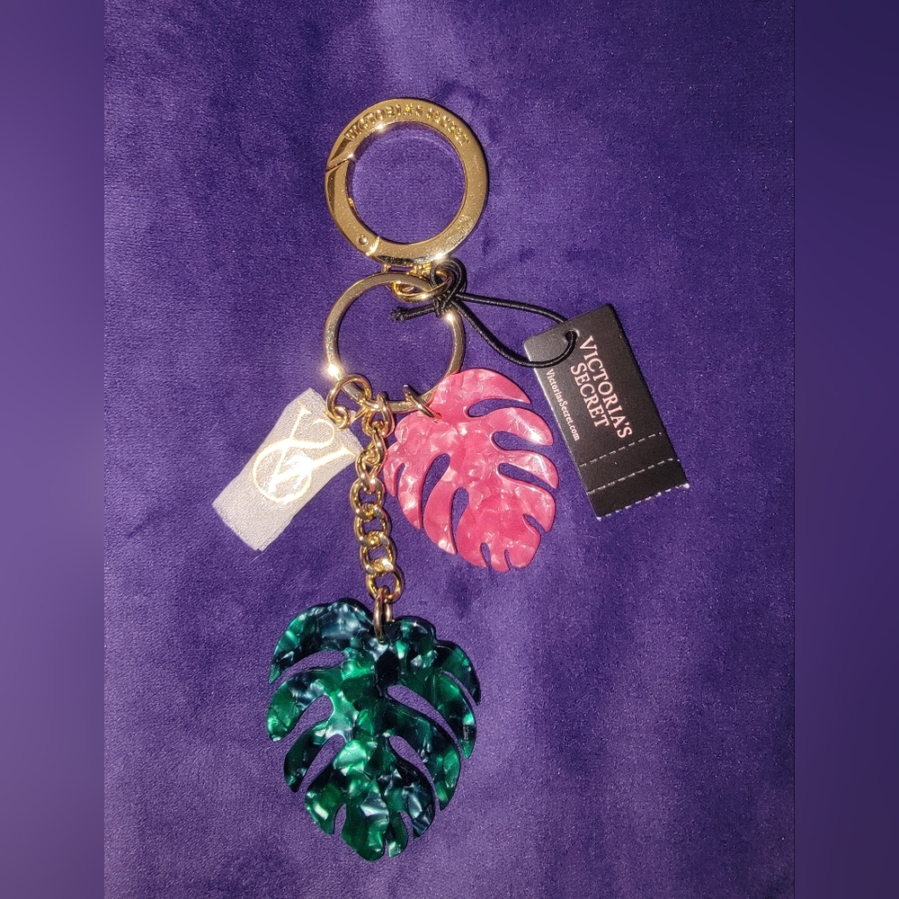 Victoria's Secret Pink and Green Leaf Keychain